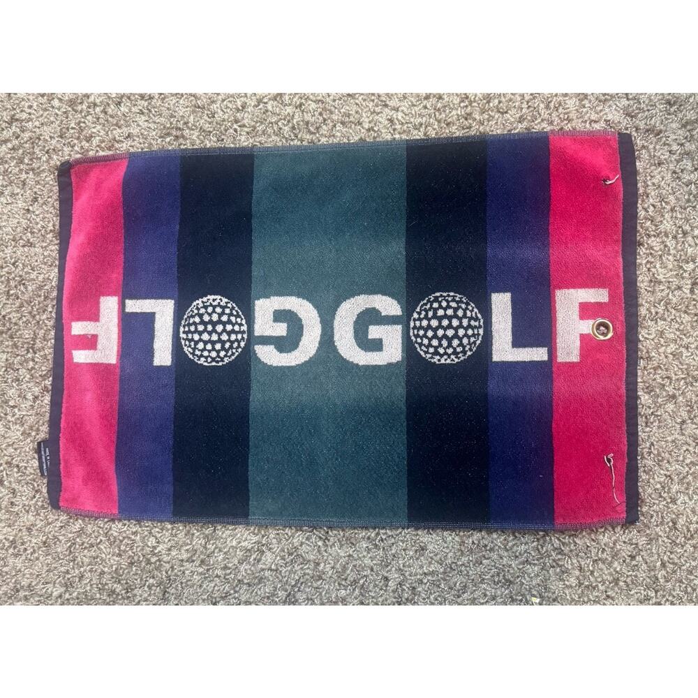 Vintage Devant The Sport Golf Towel Golfing 16”x23” navy Red green stripe